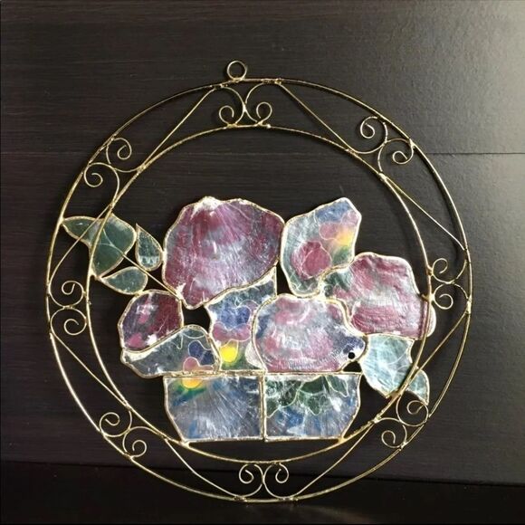 Vintage Capiz Shell Pansies Suncatcher - Picture 6 of 9